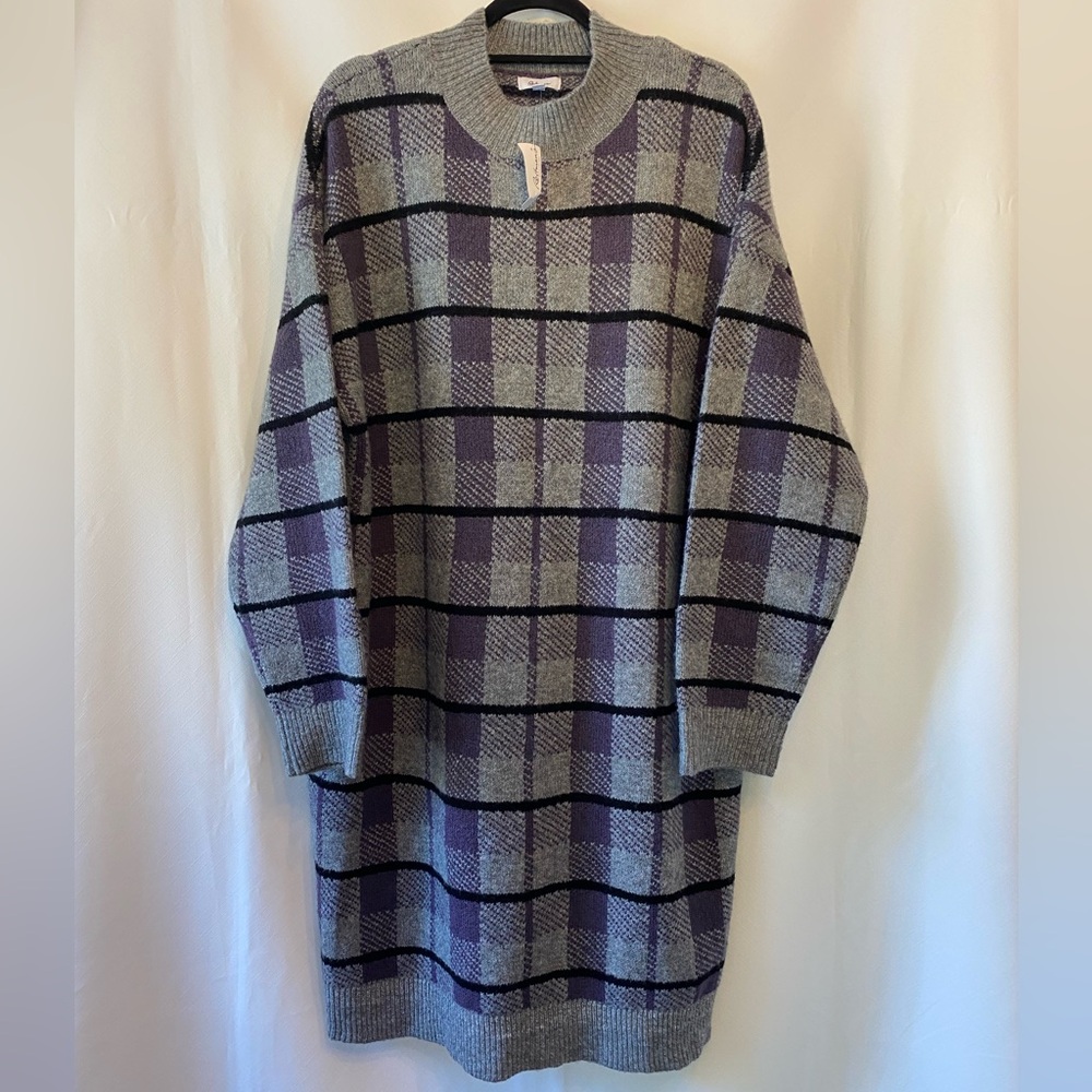 Reitmans Gray and Purple Plaid Long Sleeve Sweater Dress